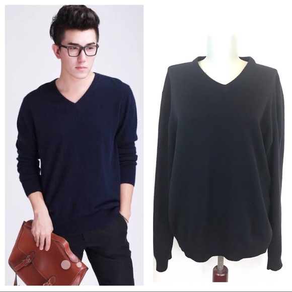 Zara Man \u2022 Navy V,neck Cashmere Pullover Sweater